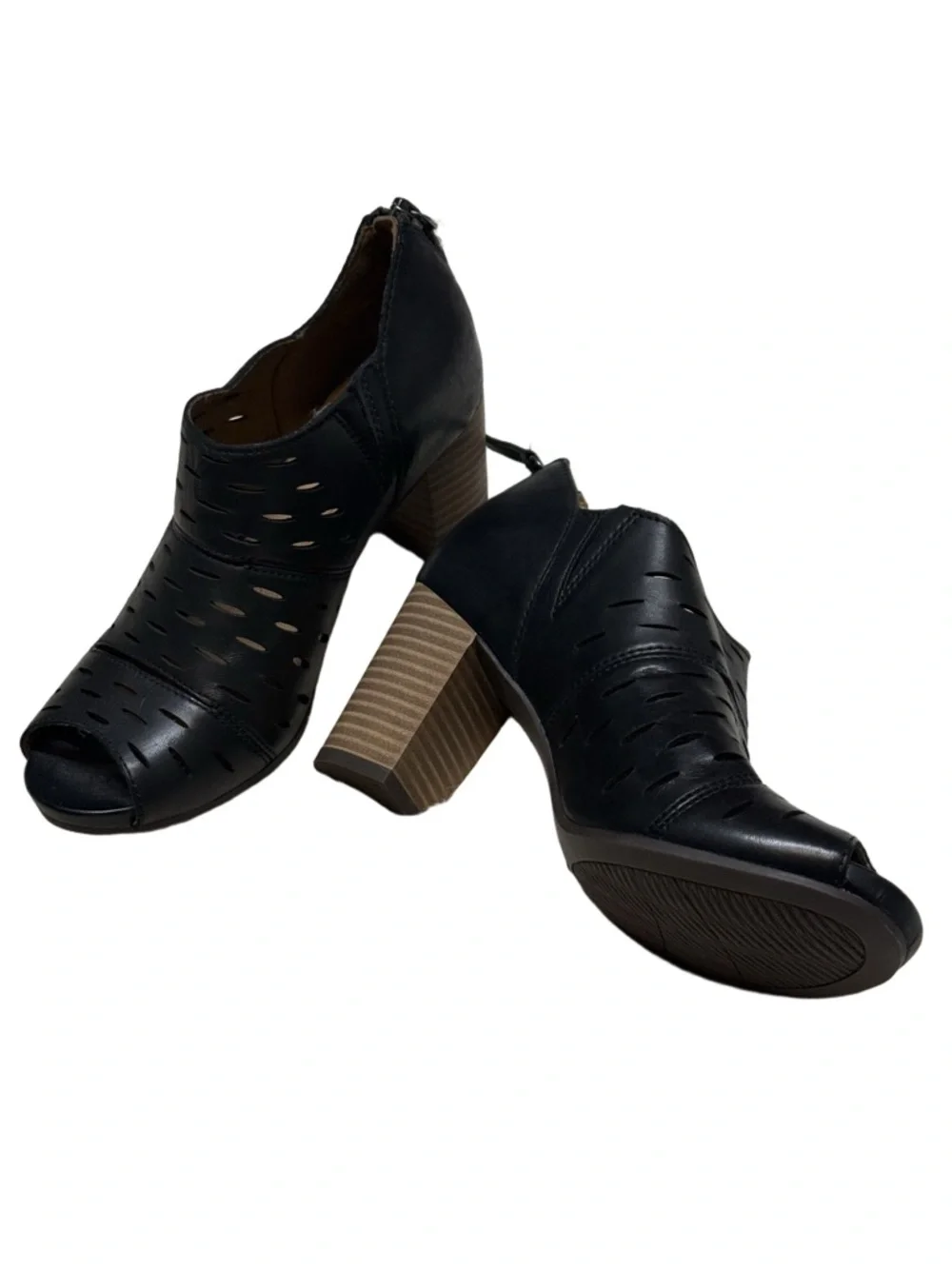 Clarks Black Perforated Open-Toe Wedge Booties